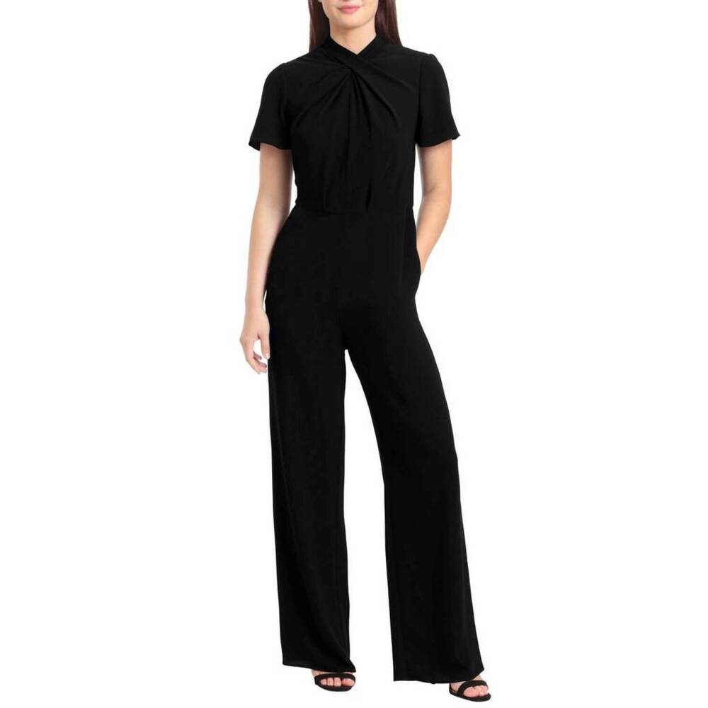 NEW IVY & BLU twist mock neck flutter sleeve jumpsuit in black
